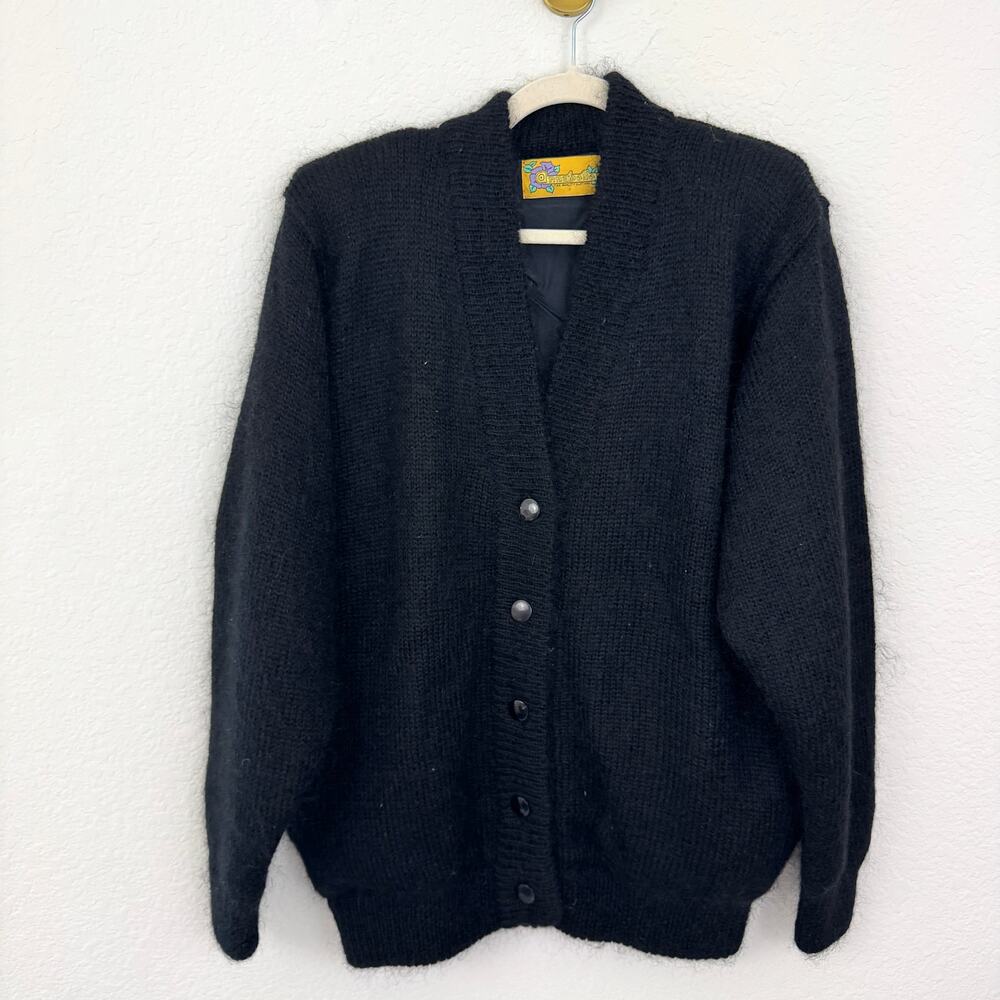 Annabelle Womens Cardigan Knit Sweater One Size Mohair Wool Blend Fuzzy Black
